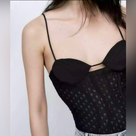 Zara Black peek a boo sheer mesh Lace Bodysuit Size small brand‎ new - Picture 8 of 10